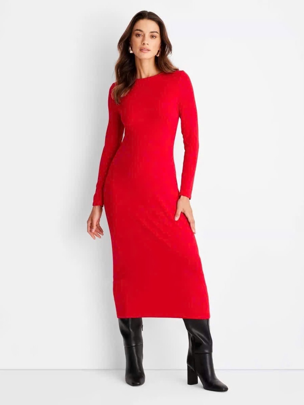 a new day Red Long-Sleeve Knit Midi Dress